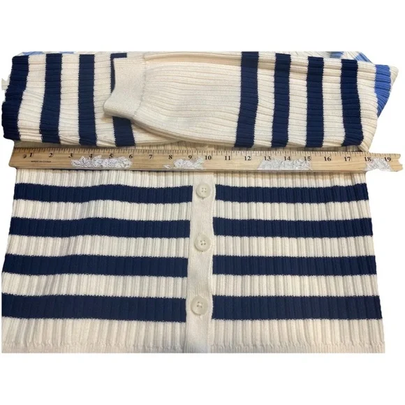 Talbots Women's Size Petite Large V Neck Breton Striped Cardigan Sweater - Picture 6 of 7
